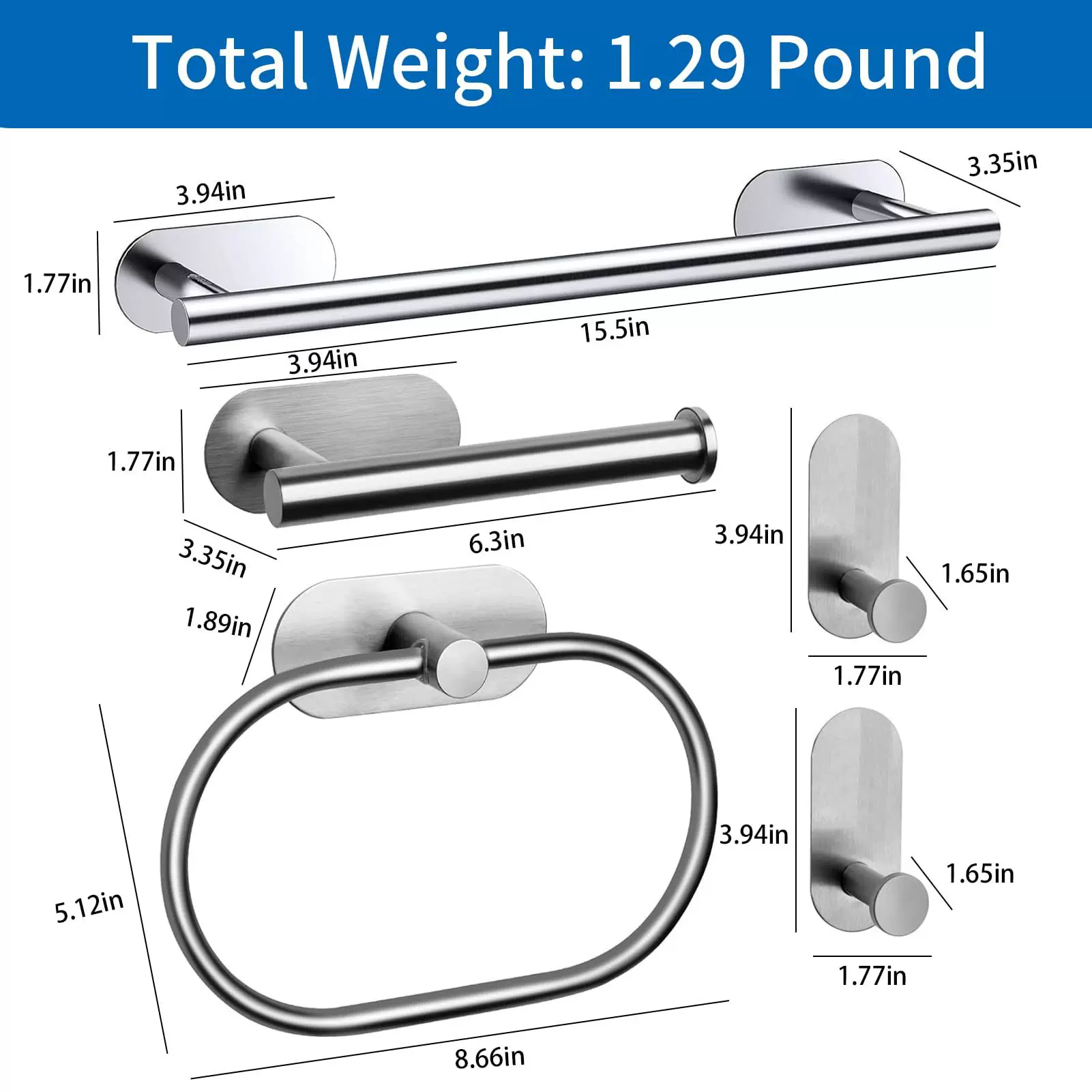 跨境不锈钢毛巾架浴室毛巾环卫生间纸巾架免钉衣帽钩黑色卫浴套装