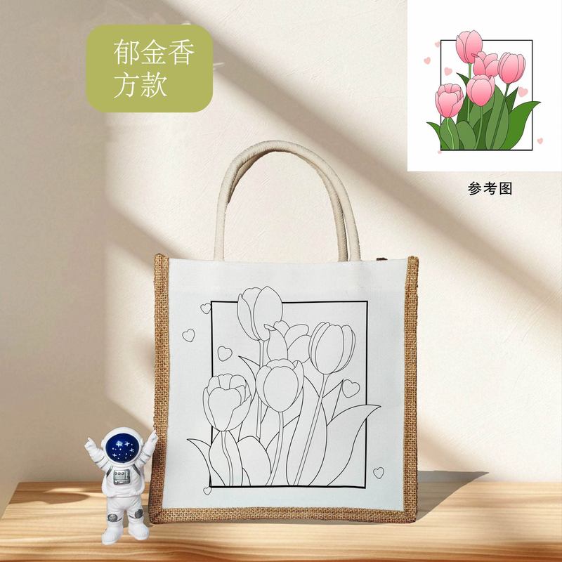 子供の手描きキャンバスバッグ diy 空白線画ポータブル落書きリネンバッグ手作り幼稚園絵画バッグ|undefined