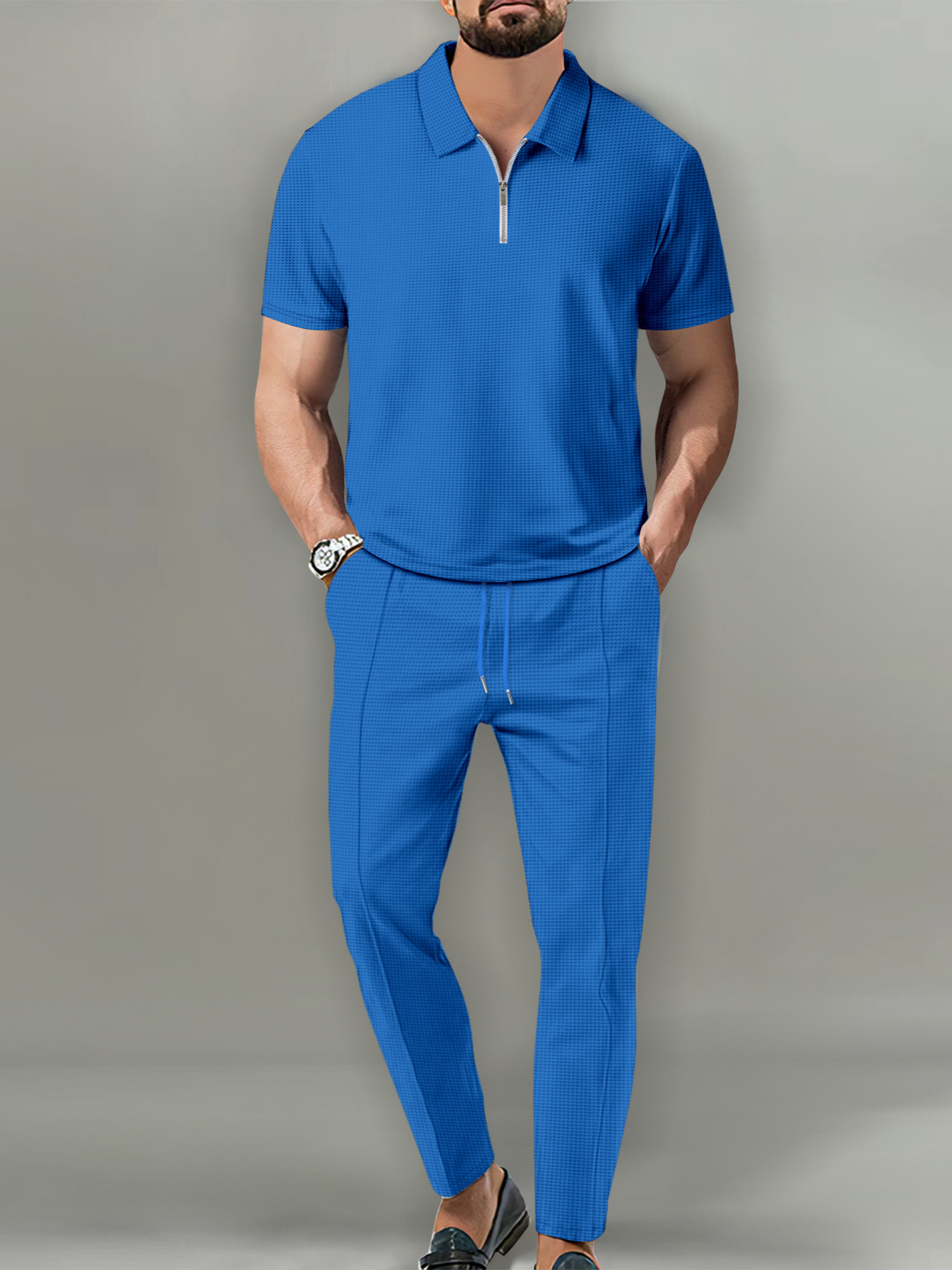 Men's Solid Color Suit With Faux Fur Collar And Long Pants_voghion.com