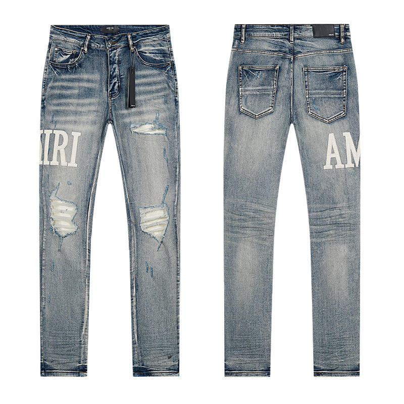 パープルブランド クロスボーダー スプラッシュプリント ハイストリート ヴィンテージ ダメージ加工 カジュアル AMIRI 男女兼用 デニムパンツ|undefined