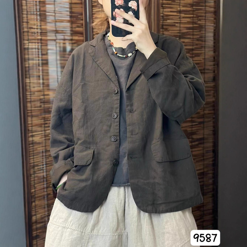 秋季新款西服外套 文艺风气质通勤加里衬休闲开衫上衣女9587|undefined