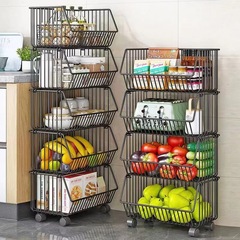 Kitchen shelf moving cart living room toy storage rack multi-layer standing fruit and vegetable basket household wholesale