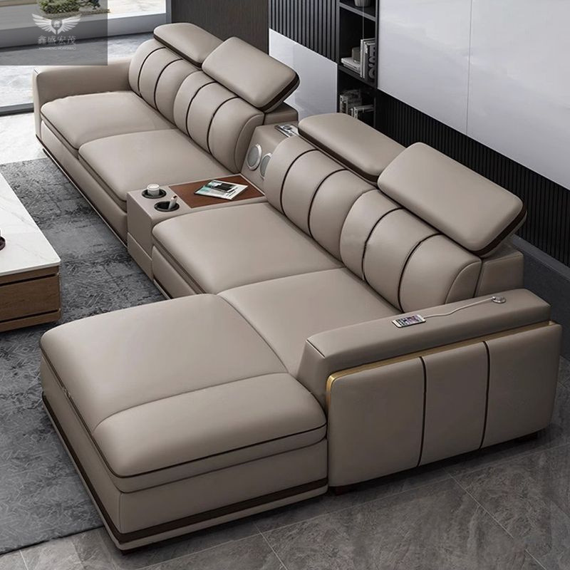 Sofá de cuero de piel de vaca de primera capa de lujo ligero italiano sala de estar apartamento grande y pequeño en línea recta combinación de chaise sofá de cuero para el hogar