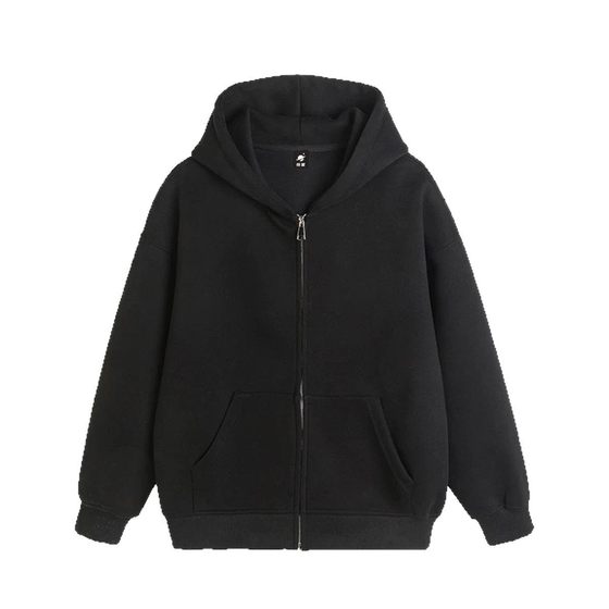 Heavy 460G hooded zipper solid color sweater men's and women's oversize loose fleece-lined cardigan couples jacket wholesale