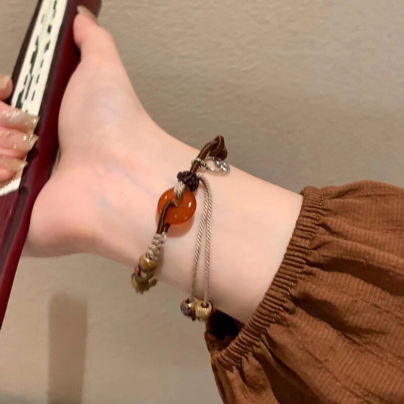 Maillard Amber Braided Safety Buckle Beaded Bracelet Wholesale Retro Ethnic Style Design Bracelet Jewelry for Women