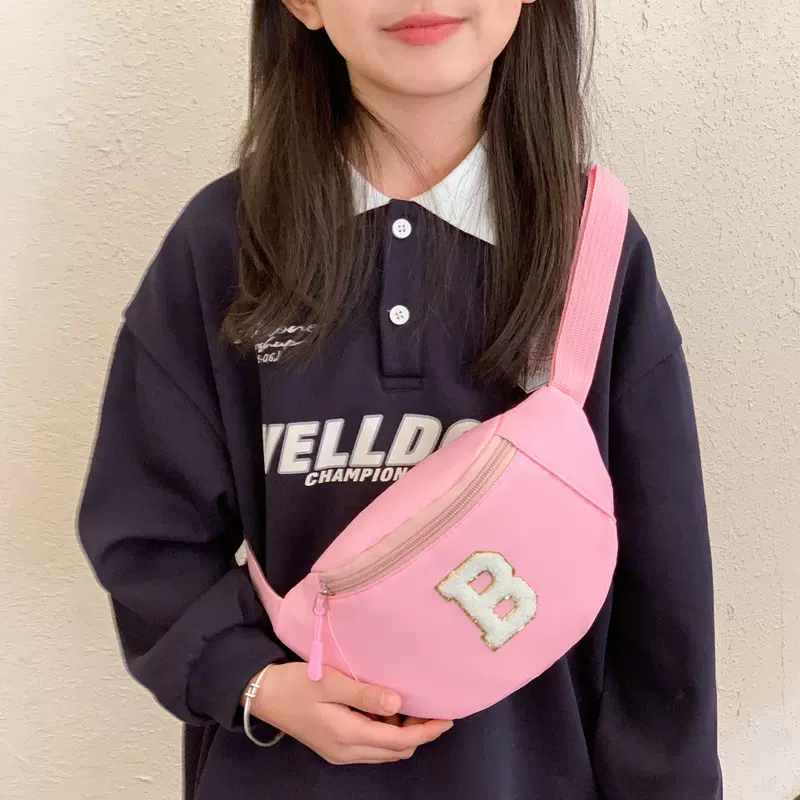 跨境时尚字母包包男女童腰包小众设计轻便收纳小包儿童胸包斜挎包