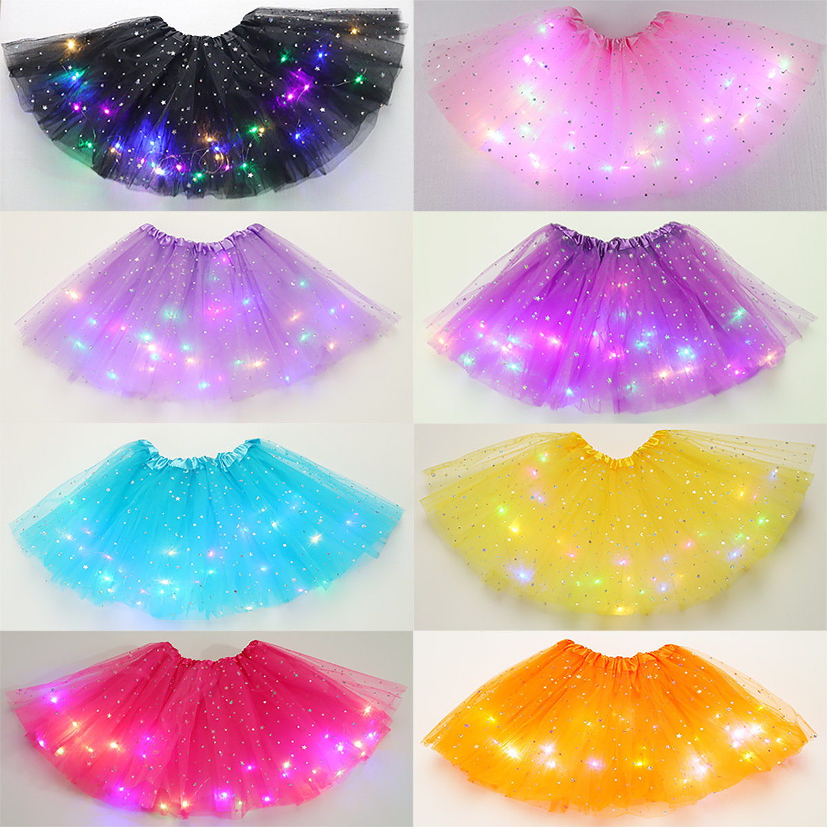 Foreign trade cross-border Western European children's star sequin with light emitting tutu skirt LED lamp half body lace dress