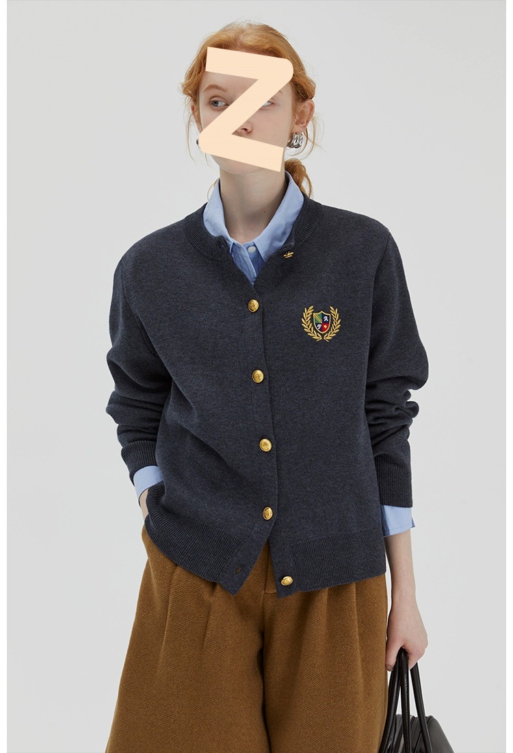Strickjacke Damen 2024 Herbst und Winter neues Produkt Rundhals Metallschnalle Langarm einfarbig College_voghion.com