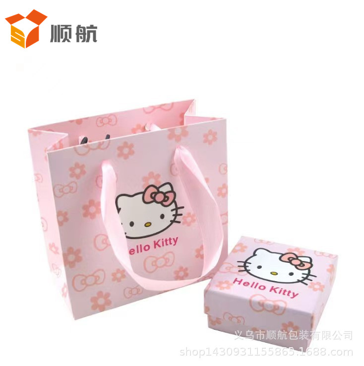 Caja de embalaje de dibujos animados de gato KT rosa genuino original collar anillo pulsera aretes caja de embalaje de joyería spot al por mayor