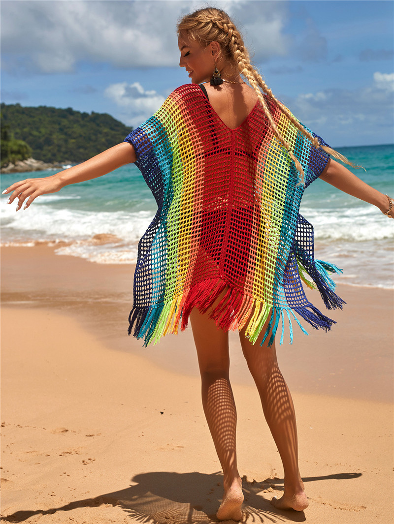 Color Block Pattern Spring&Summer Season Women's Lady Vacation Beach Color Block Cover Ups