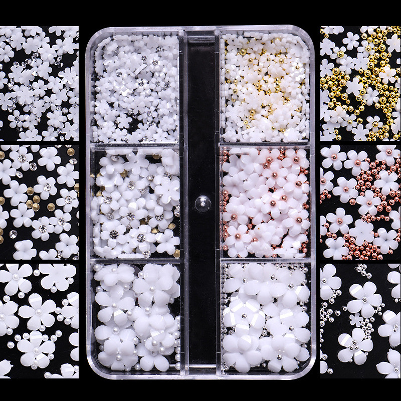 White mixed five-petal flower + mixed steel balls (boxed)