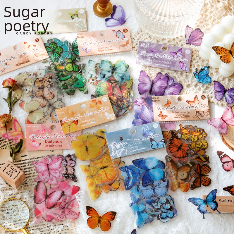 Sugar Poetry Pet Sticker Pack Butterfly Natural Series Retro Literary Handbook Small Size Collage 8 Styles
