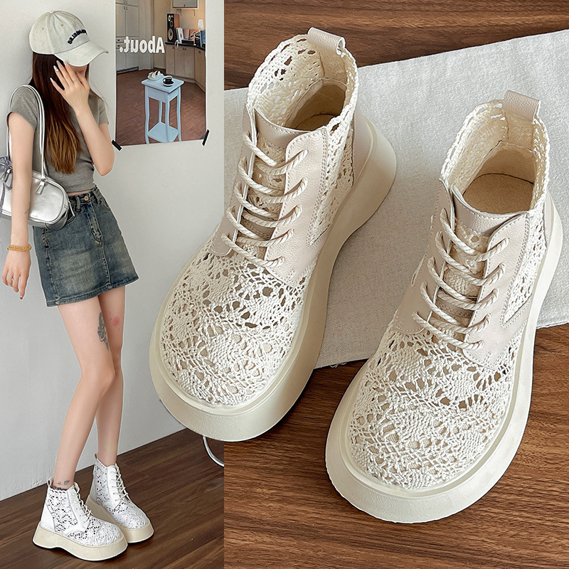 Fisherman Shoes 2025 Spring and Summer New Lace-up Casual Shoes Mori Sandals Women's Hollow Lace Mesh Breathable