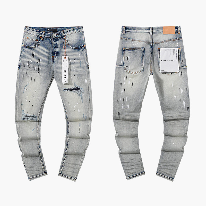 高品质PURPLE&AMIRI牛仔裤美式Jeans高街破洞补丁嘻哈直筒长裤男|undefined