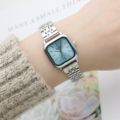 文藝學生正方形鋼帶石英表不鏽鋼帶時尚女生手錶森系方塊表女士表