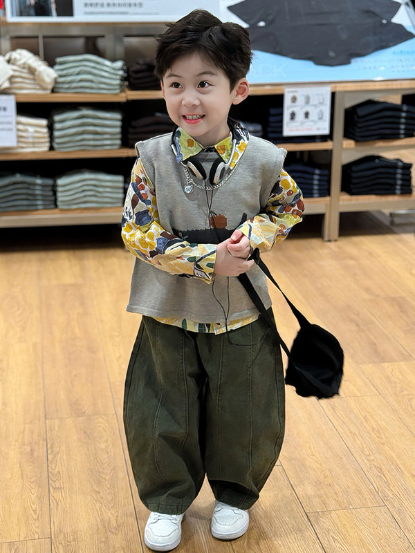 男童秋装套装2025新款帅气韩版宝宝衣服儿童春秋季毛衣马甲三件套|undefined