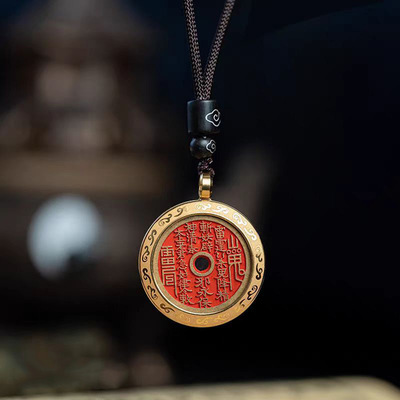 嘎乌盒项链复古山鬼花钱吊坠朱砂铜钱山鬼雷公八卦老古青铜钱币