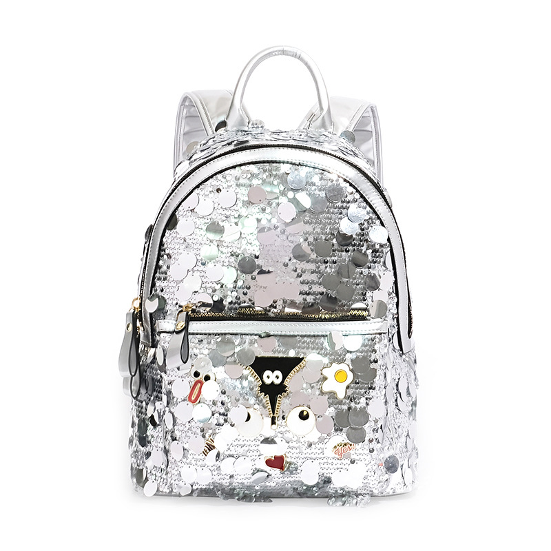 Color brillante material especial de cuentas sequinilla de gran capacidad cremallera mochila personalidad nueva mochila de viaje 2612 #
