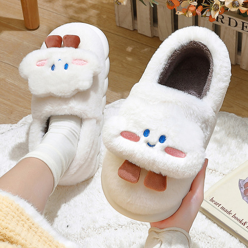 Cute Cloud-Shape Heel Cotton Slippers for Women — Autumn & Winter Indoor Home Use, Fleece-Lined, Warmth-Keeping, Thick-Soled Plush Slippers—Wholesale