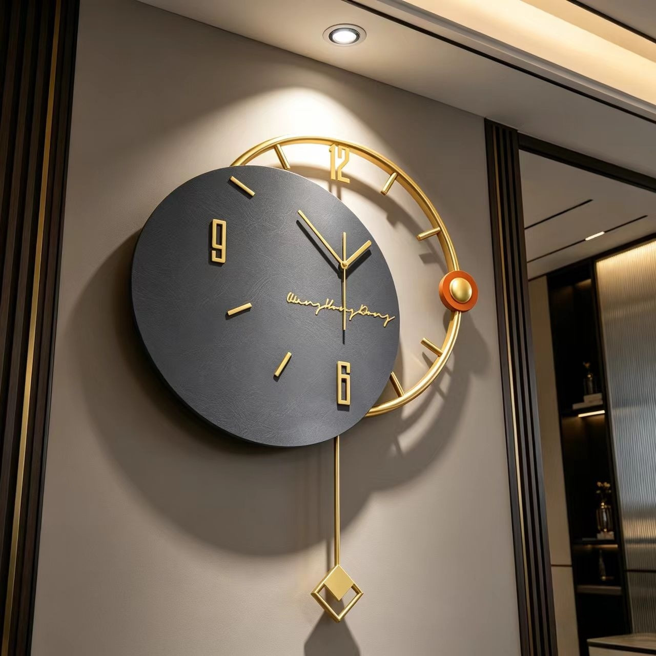 Reloj de pared moderno y accesorio de lujo para sala de estar, decoración sencilla de alta gama para el hogar, reloj silencioso, reloj creativo sin perforaciones para colgar en la pared