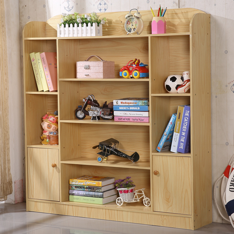 Children's Bookshelf Primary School Student Bookcase Bookcase Simple Modern Home Storage Rack Storage Cabinet with Cabinet Door Wood Color