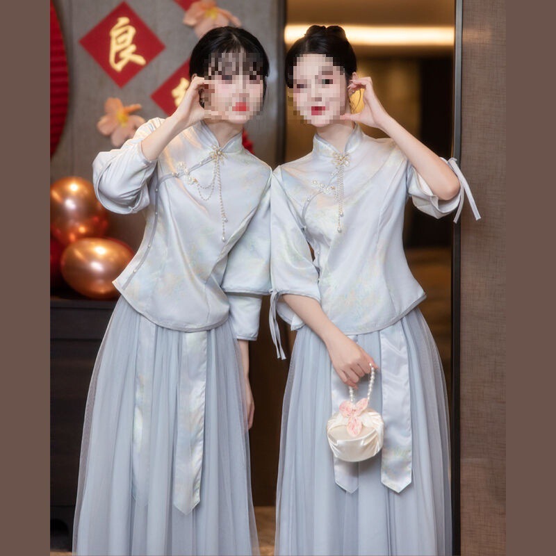 New Chinese-Style Bridesmaid Dresses, Plus-Size Best Friend Outfits, Textured Sister Group Suits, Women's Autumn and Winter Dresses