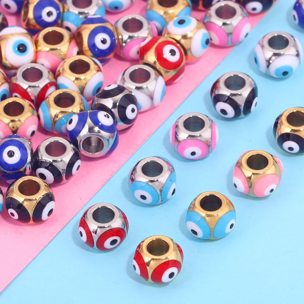 Cuentas cuadradas de acero inoxidable de ojo del diablo europeo y americano cuentas de esmalte de doble cara gota de aceite ojo cuentas espaciadoras cuentas sueltas joyas de bricolaje