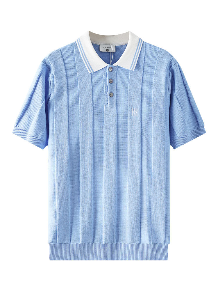 Europa y América transfronterizos de seda de hielo hombre con solapa de punto polo camiseta de verano vieja camiseta de negocios de hombre bordado mangas cortas