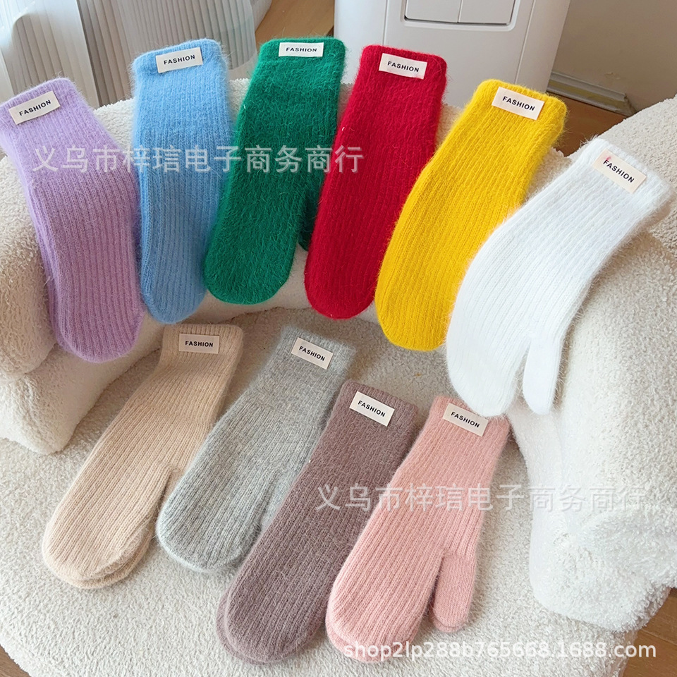 韩国东大门多巴胺ins兔毛手套女士冬季防寒保暖连指个性时尚包套