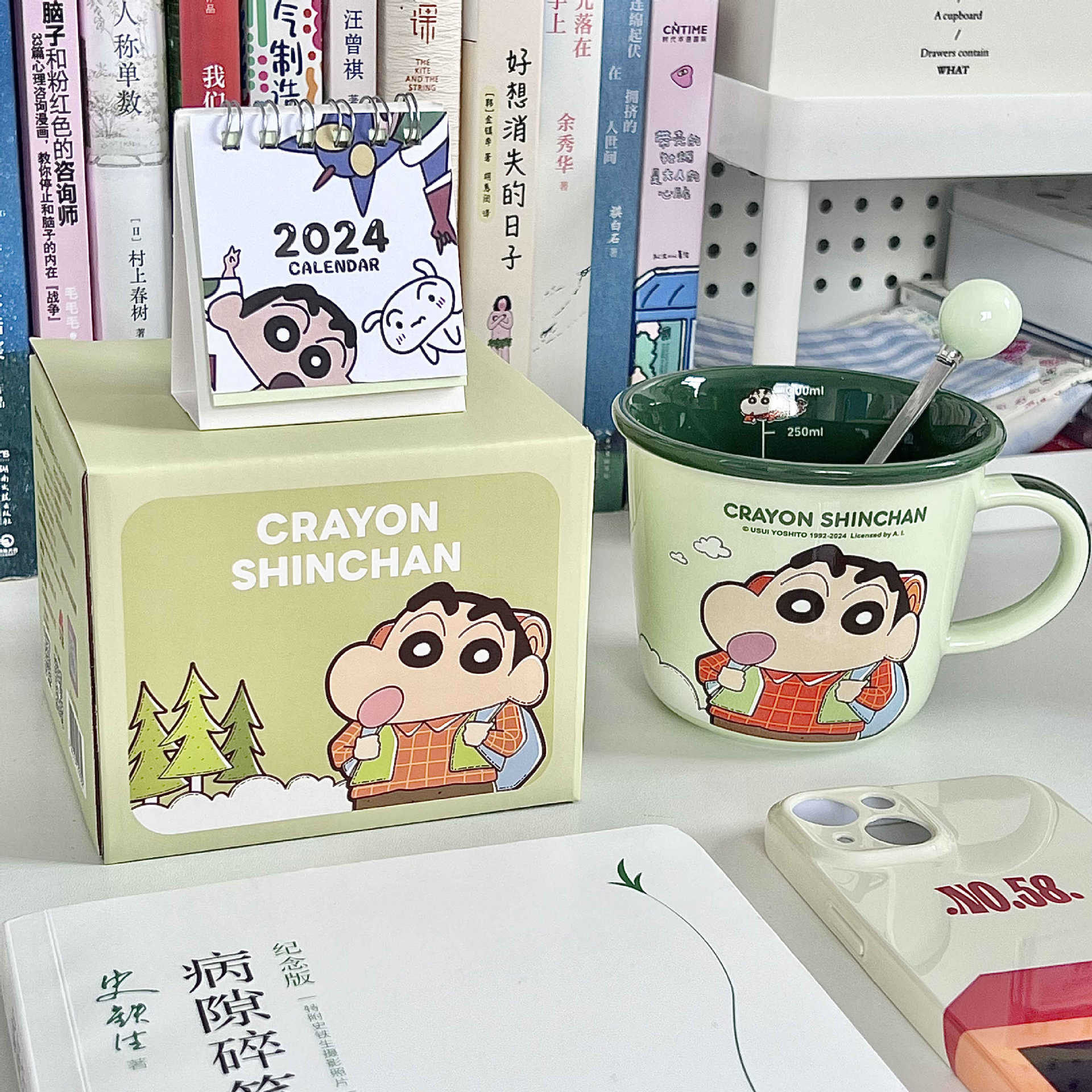 Crayon Xiao Xin 졸업 컵 그린 볼 스푼