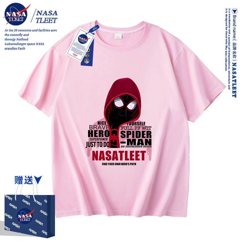 Сертифицированная NASA ко-бренд Spider-Man для мальчиков и девочек, футболка с коротким рукавом, Spider-Man, тренд Street, модная топ
