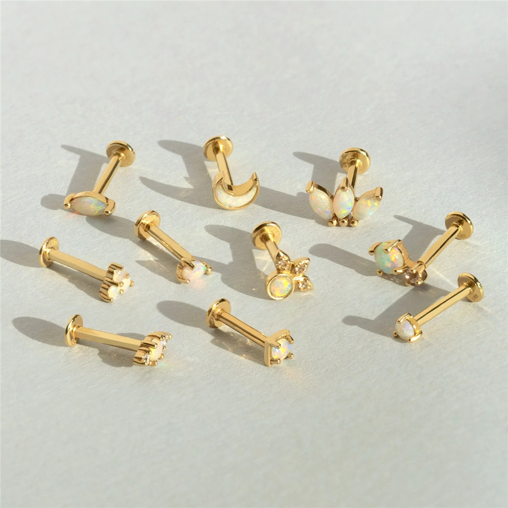 2g Weight October Birthstone Opal Inlay Material Ear Studs Classification 1 Piece Quantity Daily Occasion 925 Sterling Silver Material Geometric Pattern Women'S Gender Plating, Inlay Design Simple Style Style 1 Piece 925 Sterling Silver Opal Geometric Ear Studs 无