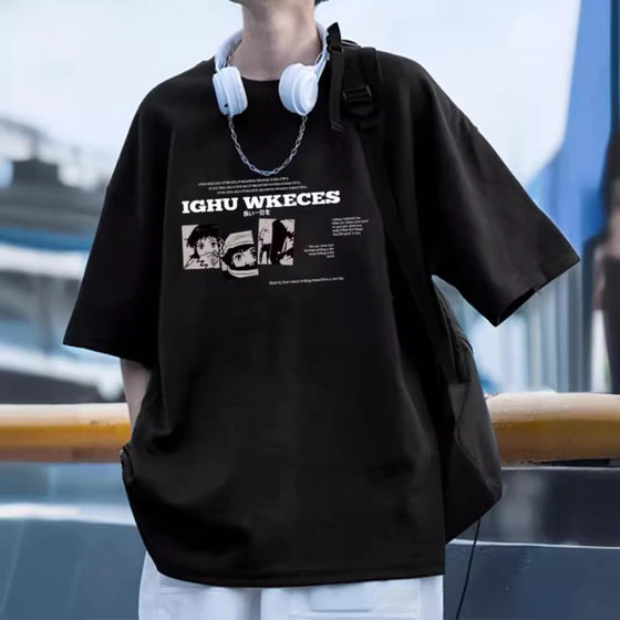 2024 Niche Heavy Short-sleeved T-shirt Men's Summer Chic Hong Kong Style High Street Fashion Brand All-match Loose Top Ins