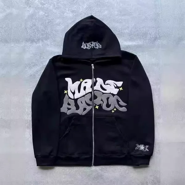 2025 Cross-Border European and American Connector Trendy Y2K Gothic Punk Hip-Hop Fashion Zipper Digital Print Hoodie