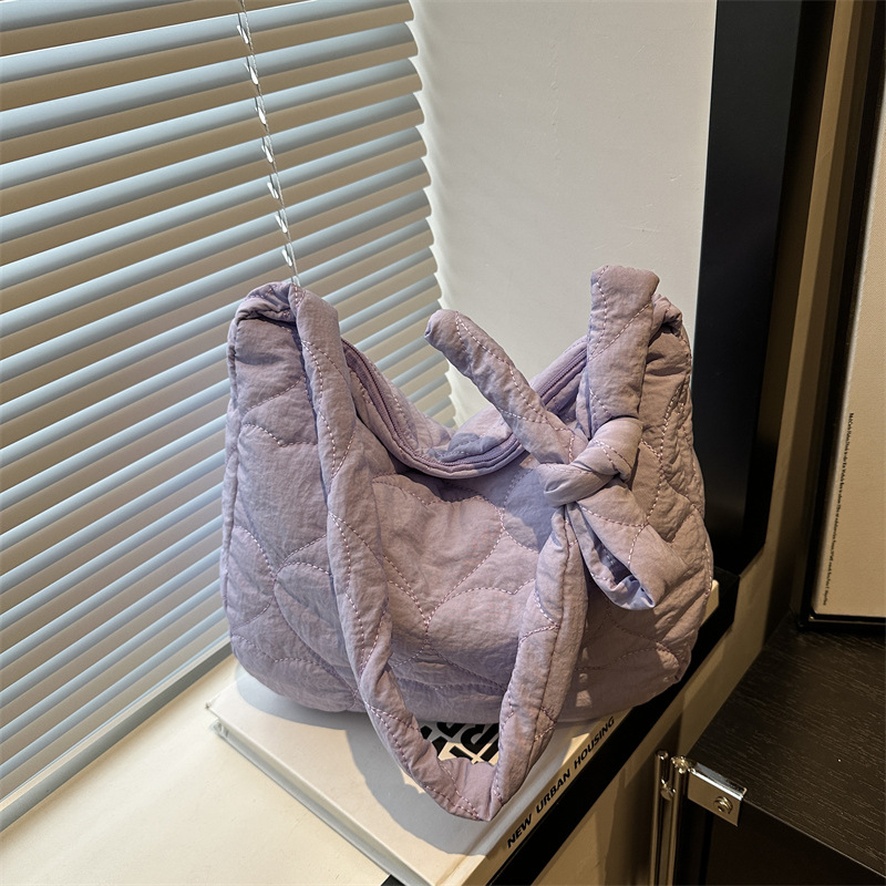 large capacity rhombus embroidery cotton-padded coat bag 2024 autumn and winter new dumpling bag casual shoulder bag korean style messenger bag