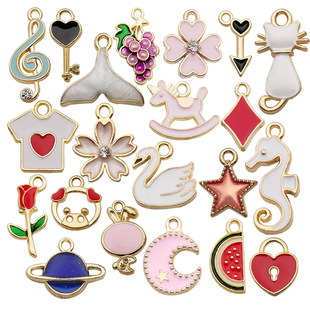 1個玫瑰花葡萄西瓜 diy合金可愛水果滴油飾品配件頭飾鑰匙扣掛件