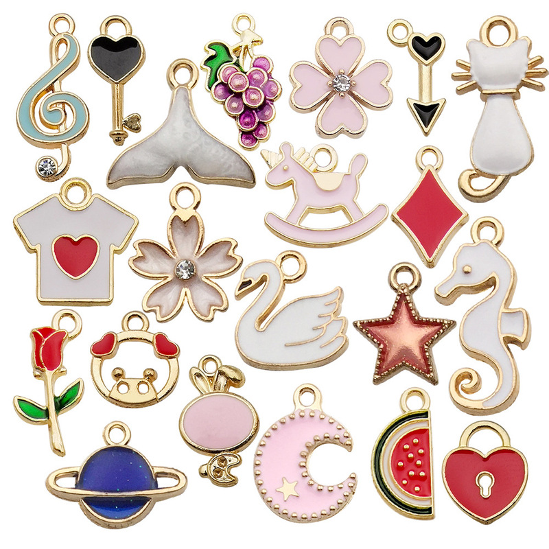 1 Piece of Rose Flower Grape Watermelon DIY Alloy Cute Fruit Enamel Accessory Hair Accessory Keychain Pendant