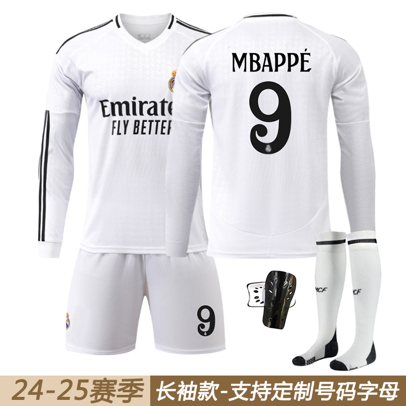 2425 Real Madrid Home Long Sleeve Jersey 5 Bellingham 9 Mbappe 7 Vinice Ronaldo Football Jersey suit Men 2425 Real Madrid Home Long Sleeve Jersey 5 Bellingham 9 Mbappe 7 Vinice Ronaldo Football Jersey suit Men