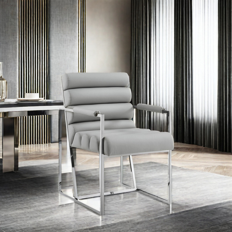 Light Luxury Home Leisure Chair silver Stainless Steel Grey Velvet Chair Suitable for Hotel Cafe Arm Chair