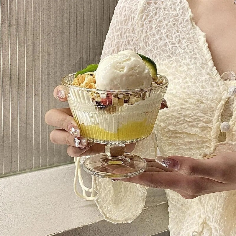 Ins Vertical-Striped Dessert Glass Bowl, Ice Cream Bowl, Trendy Tableware, Dessert Bowl, Fruit Yogurt Bowl Ins Vertical-Striped Dessert Glass Bowl, Ice Cream Bowl, Trendy Tableware, Dessert Bowl, Fruit Yogurt Bowl