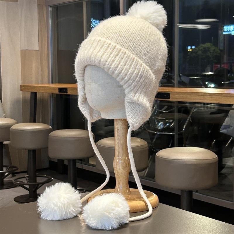 冬日氛围感ins韩系针织毛线帽女秋冬季保暖护耳飞行帽滑雪雷锋帽|undefined
