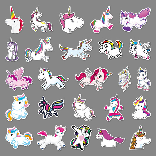 50 pieces of cartoon rainbow horse sticker decals for laptops, guitars, cars, and mobile phones