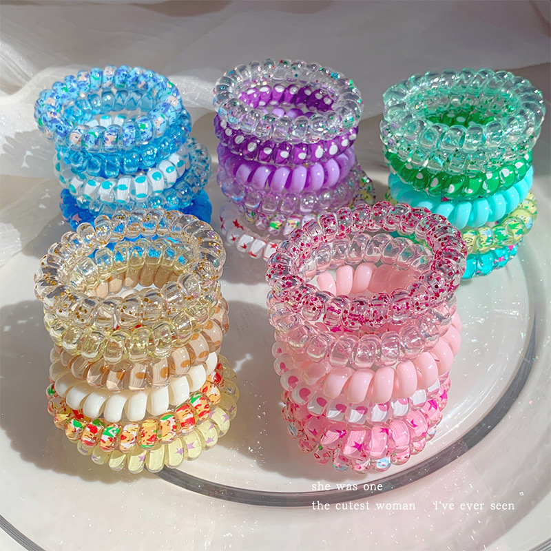 Verano nuevo cable telefónico de color gradiente cuerda de cabello de niñas cuerda de cabello de alta elasticidad anillo de cabello banda de goma tocado