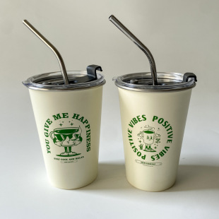 American Style Vintage Ins Style Simple Coffee Cup 304 Stainless Steel Cold Drink Beer Cup Korean Style Little Red Book Water Cup
