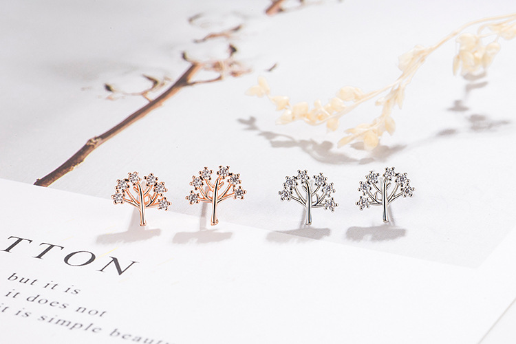 Korean version of cute silverplated tree of life earrings plant full of diamonds tree of life earringspicture1