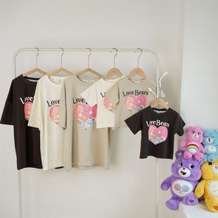 Korean Style Parent-Child Dress Class A Summer Children's Short-sleeved T-shirt Pure Cotton Mother and Daughter Top Baby Loose Mother and Child T-shirt Summer Fashionable