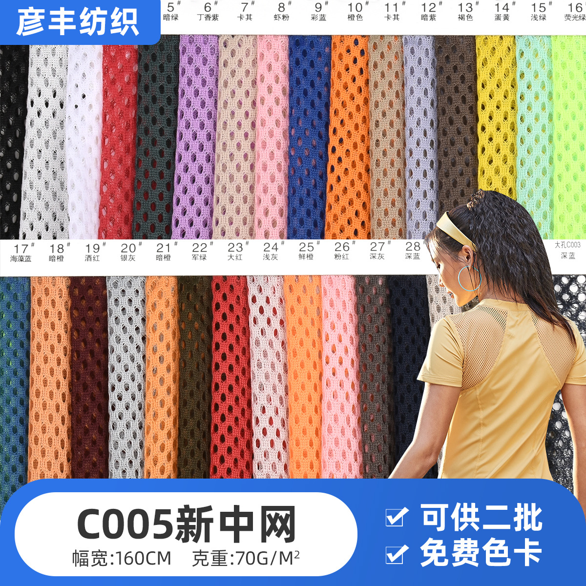 现货多色全涤网布C005新中网70g低弹网布沙滩裤服装内衬网雅面料
