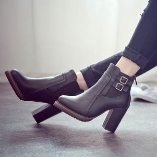 Autumn and Winter new short boots Women's European and American retro chunky heel belt buckle short boots high heel elastic women's short boots factory direct supply