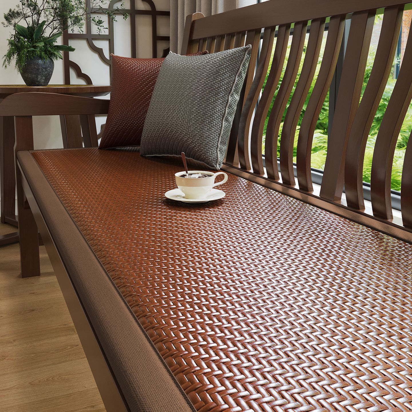 Verano fresco sofá de madera roja cojín de seda de hielo grueso cojín de madera sólida Rohan cama sofá cojín de seda gruesa cojín de caña