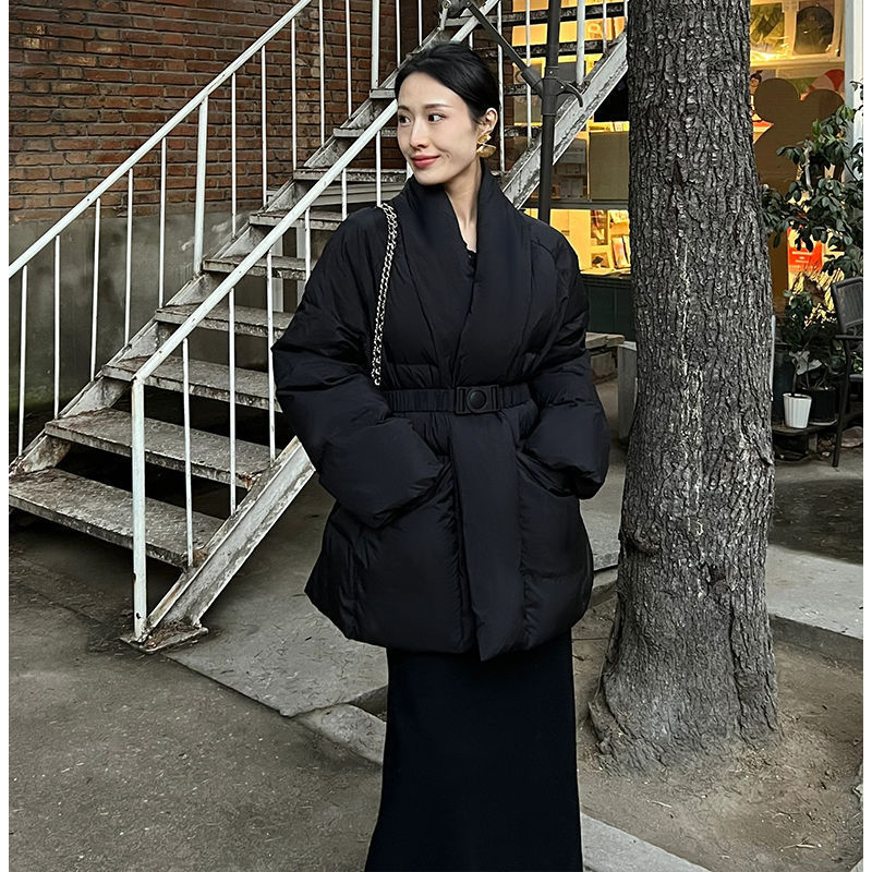 大码胖新中式黑色收腰棉服女冬季新款休闲设计感中长款显瘦外套|undefined